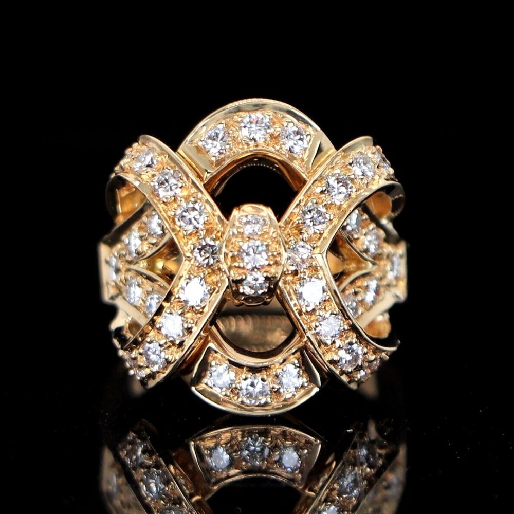 19648 Vintage 18k Yellow Gold Pave Diamond Knot Cocktail Ring Band Size 6.5